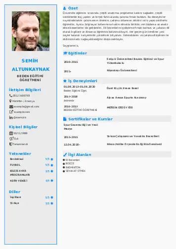 Beden Eğitimi Öğretmeni CV Örnekleri cv indir